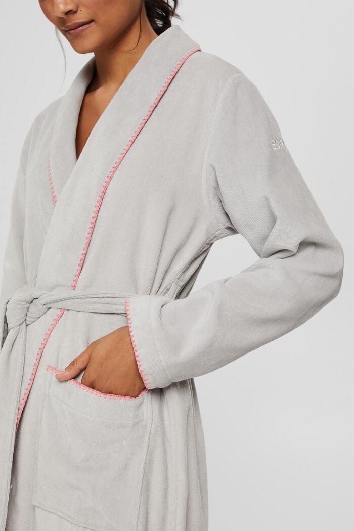 Velour bathrobe with embroidered edges, STONE, detail image number 3