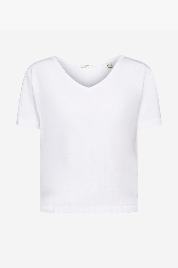 V-neck cotton t-shirt with decorative stitching, WHITE, detail image number 6