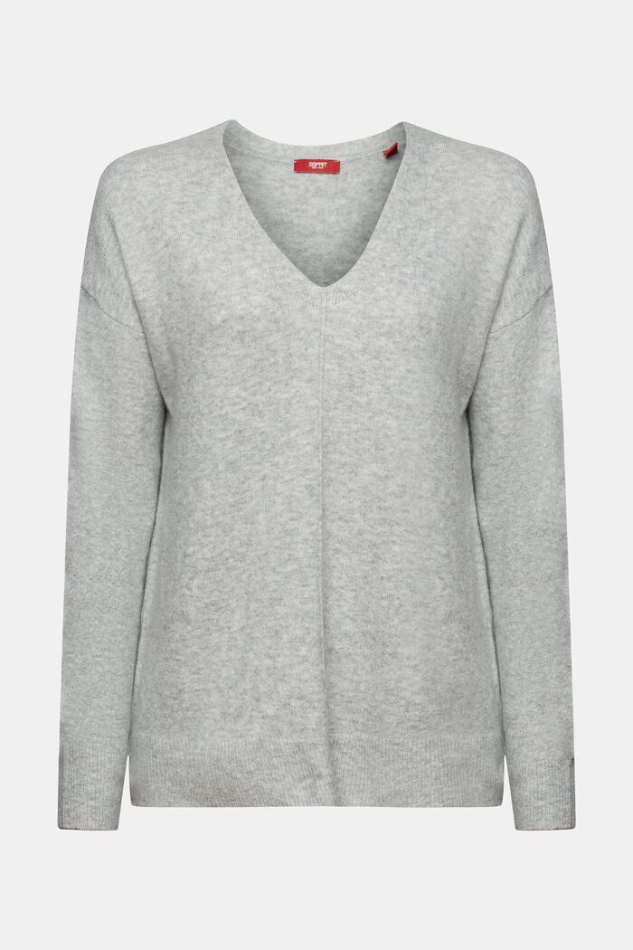 Wool Blend V-Neck Sweater, LIGHT GREY, detail image number 6