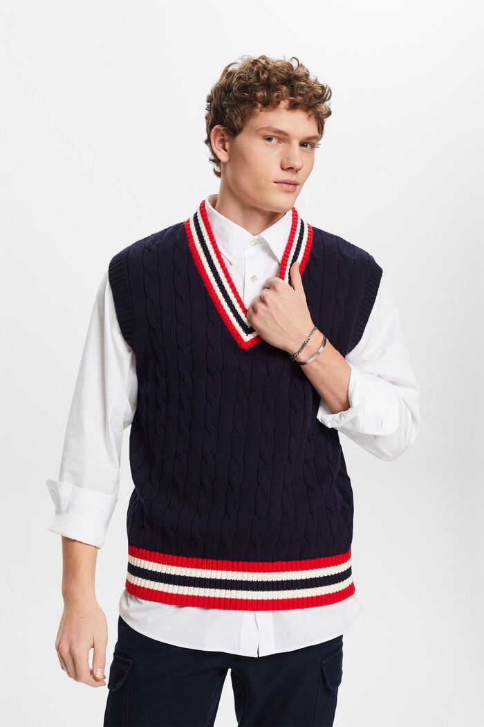 Cable-Knit Sweater Vest, NAVY, detail image number 4