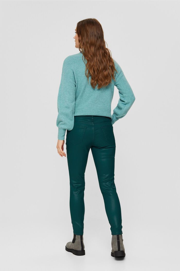 Coated trousers with zips, DARK TEAL GREEN, detail image number 3