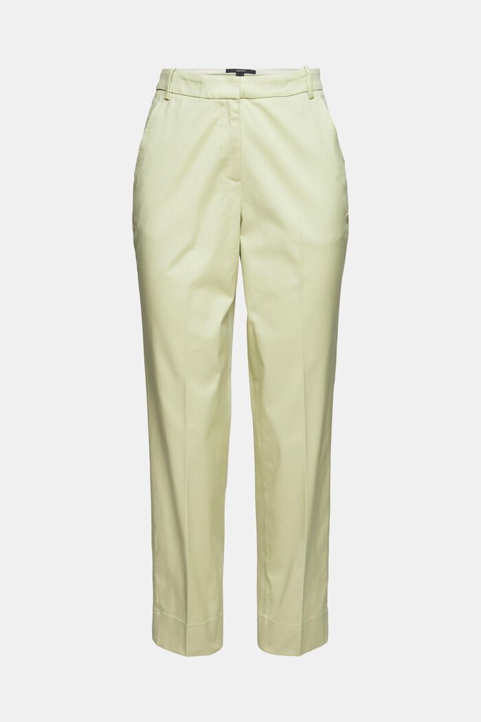 Chinos with pressed pleats, PASTEL GREEN, overview