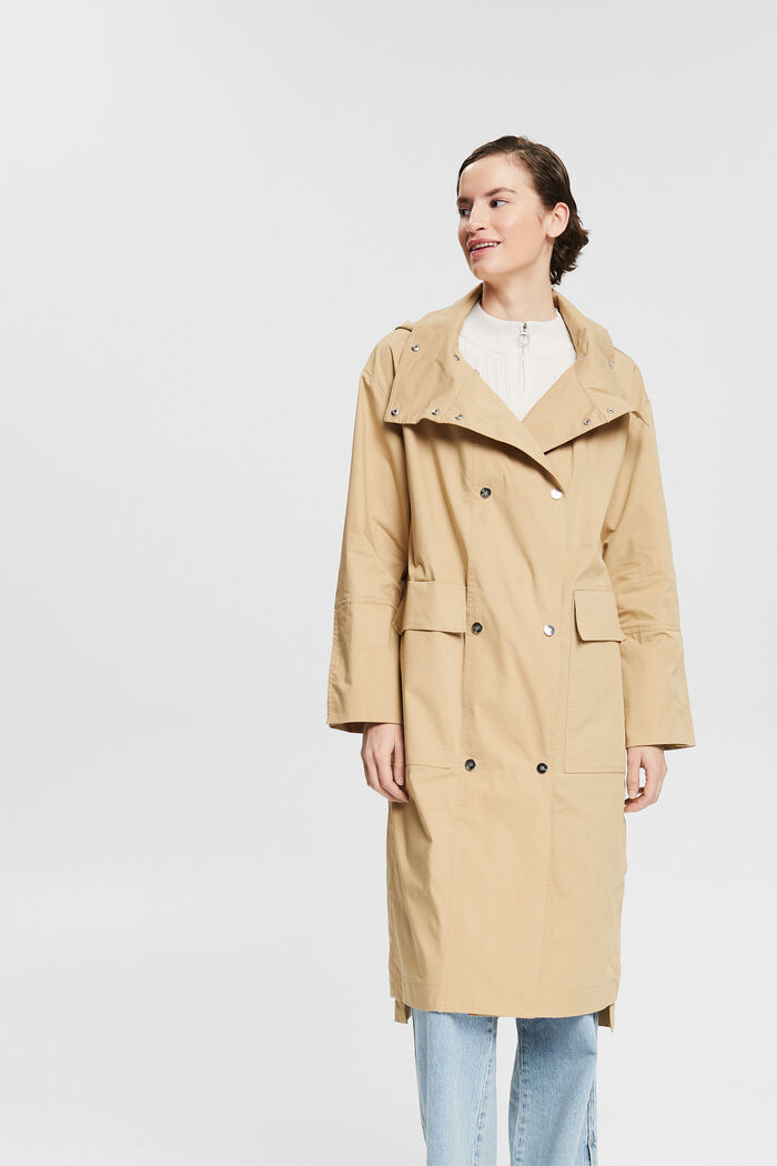 Coat with a detachable hood, CAMEL, detail image number 0