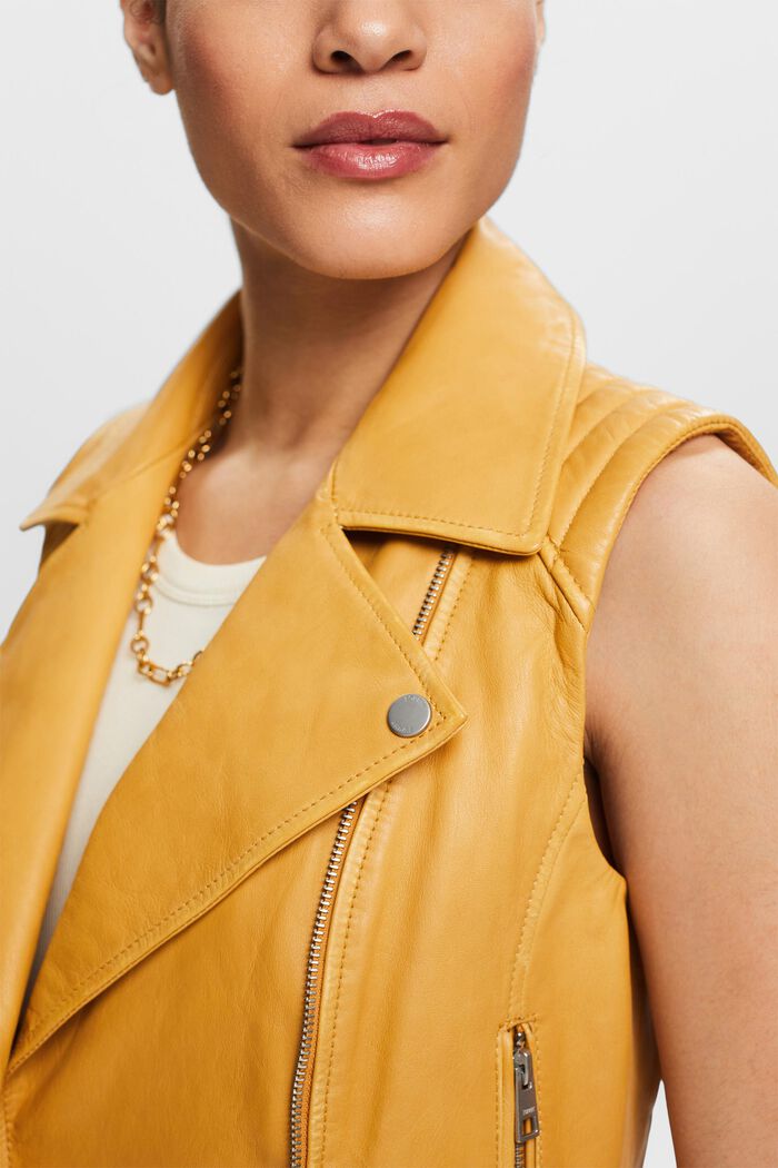 Leather Moto Vest, YELLOW, detail image number 3