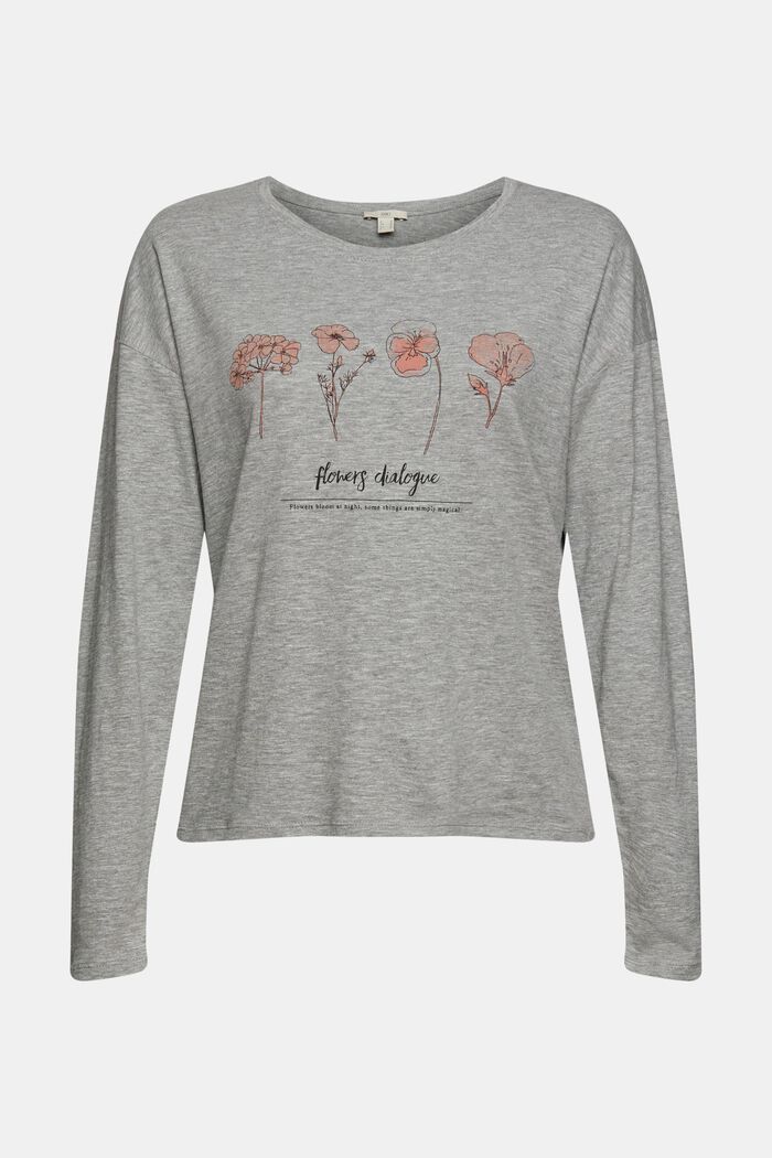 Long sleeve top with a print, organic cotton blend, MEDIUM GREY, overview