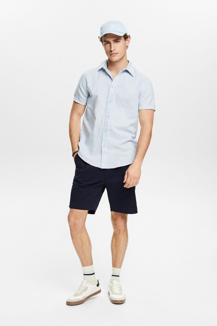 Linen-Cotton Short-Sleeve Shirt, LIGHT BLUE, detail image number 1