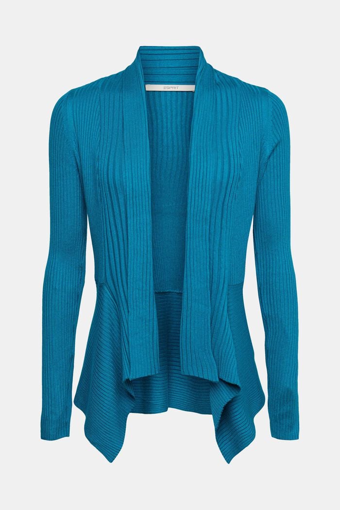 Recycled: ribbed cardigan with handkerchief hem, TEAL BLUE, detail image number 5