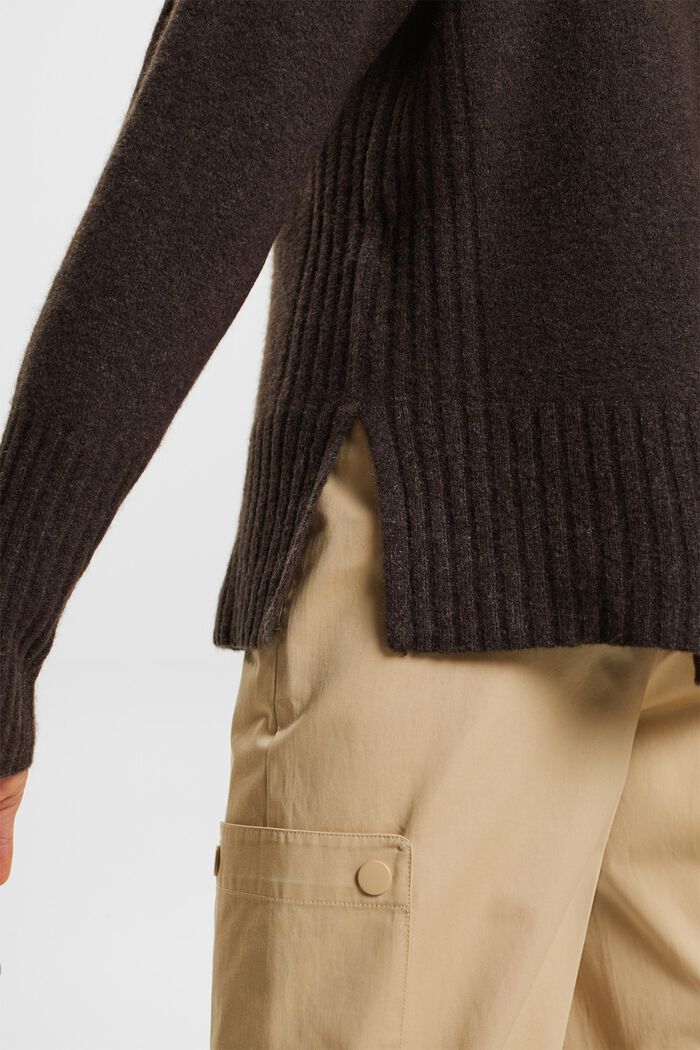 Wool Blend V-Neck Sweater, DARK BROWN, detail image number 2