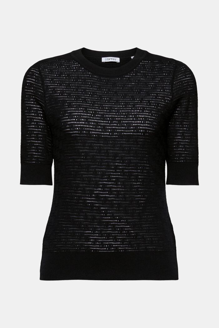 Pointelle Short-Sleeve Sweater, BLACK, detail image number 5