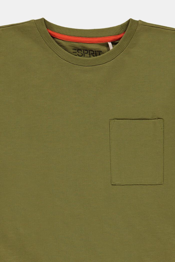Long sleeve top with a breast pocket, 100% cotton, LEAF GREEN, detail image number 1