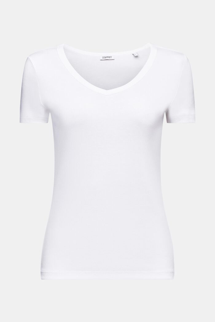V-Neck Cotton T-Shirt, WHITE, detail image number 6