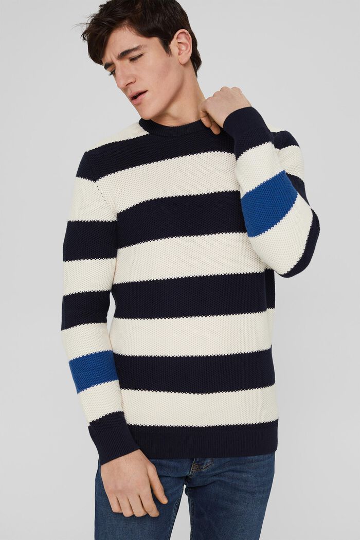 Knit jumper with a stripe pattern, NAVY, detail image number 0