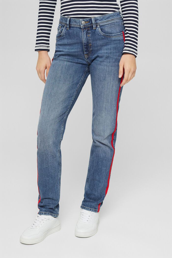 Stretch jeans with contrast stripes, BLUE MEDIUM WASHED, detail image number 0