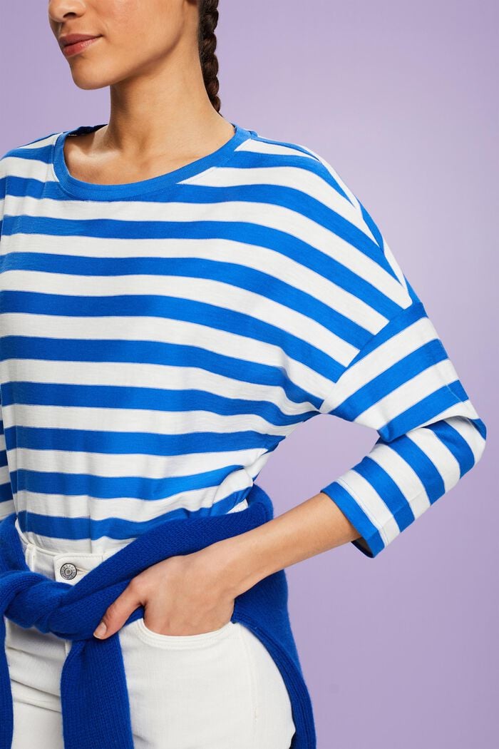 Striped Cotton T-Shirt, BRIGHT BLUE, detail image number 2