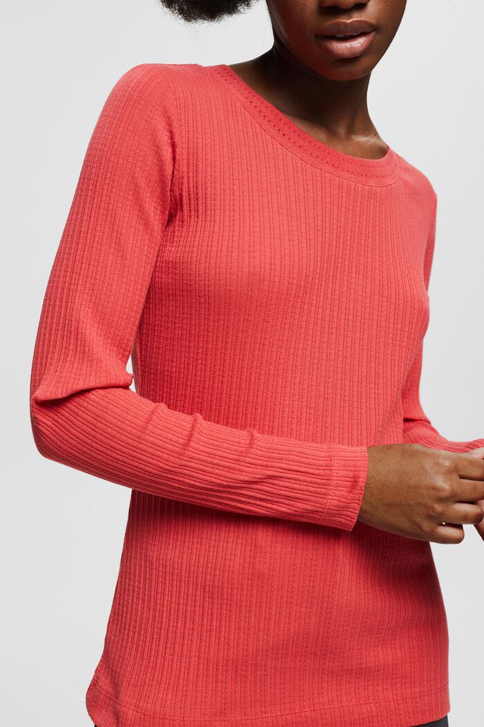 Patterned knit jumper made of 100% cotton, RED, detail image number 2