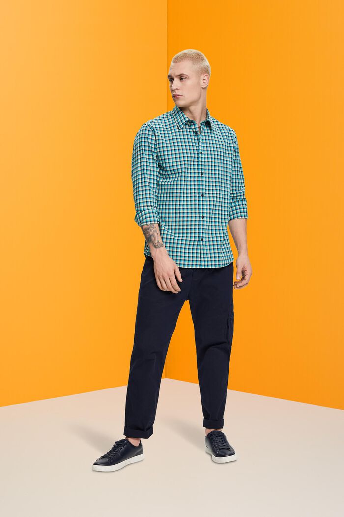 Sustainable cotton chequered shirt, AQUA GREEN, detail image number 5