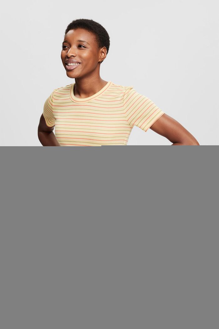 Made of TENCEL™: T-shirt with colourful stripes, DUSTY YELLOW, detail image number 5