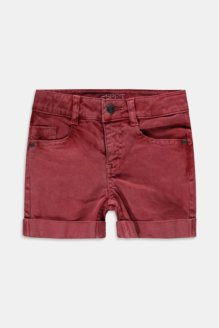 Twill shorts with an adjustable waistband, blended organic cotton, GARNET RED, overview