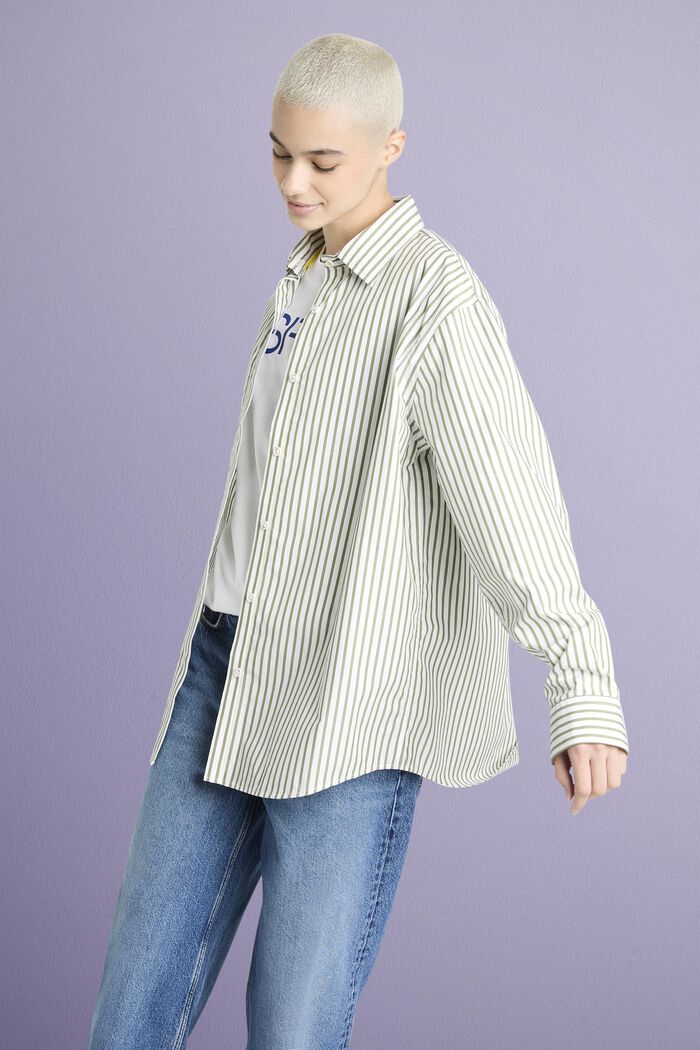 Striped Cotton-Poplin Shirt, LIGHT KHAKI, detail image number 0