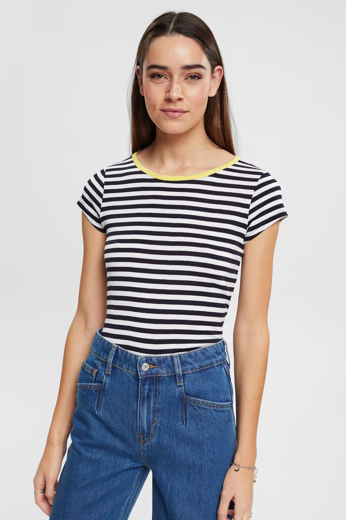 Striped t-shirt with capped sleeves, NAVY, detail image number 0