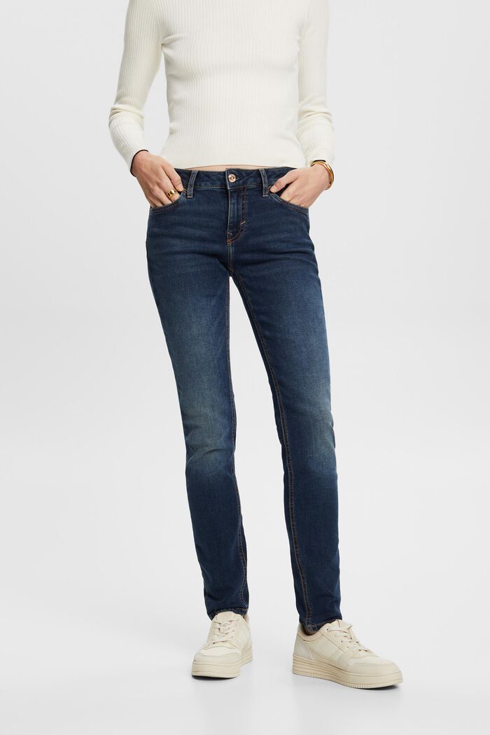 Mid-rise slim fit stretch jeans, BLUE LIGHT WASHED, detail image number 0