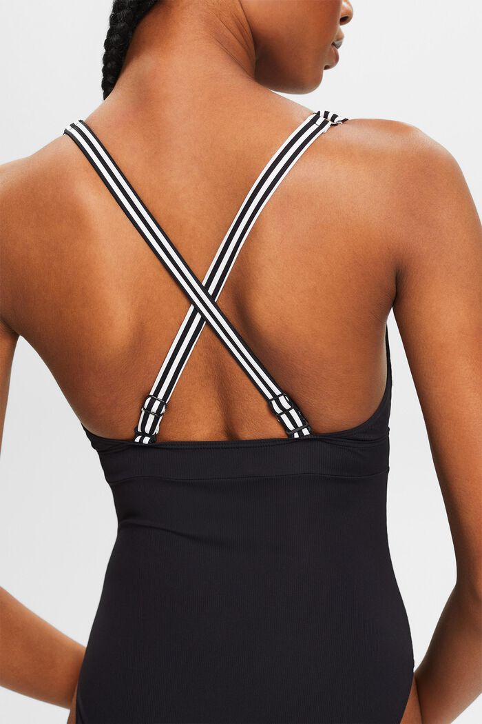 Striped One-Piece Swimsuit, BLACK, detail image number 5