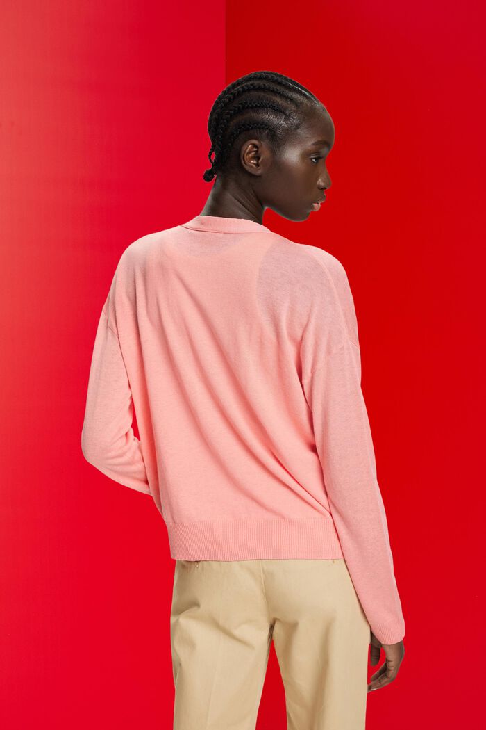 Light knit cardigan with linen, PINK, detail image number 3