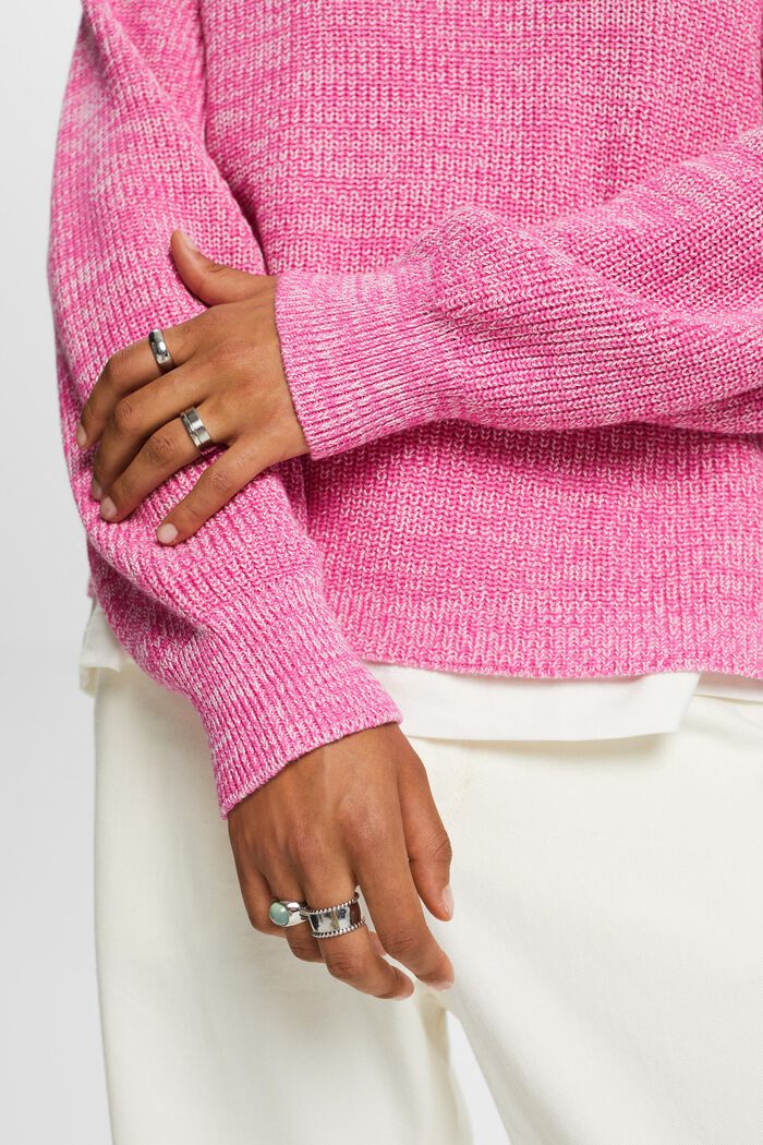 Ribbed Knit Mock Neck Sweater, PINK FUCHSIA, detail image number 3