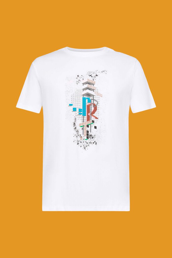 Slim fit cotton t-shirt with front print, WHITE, detail image number 6