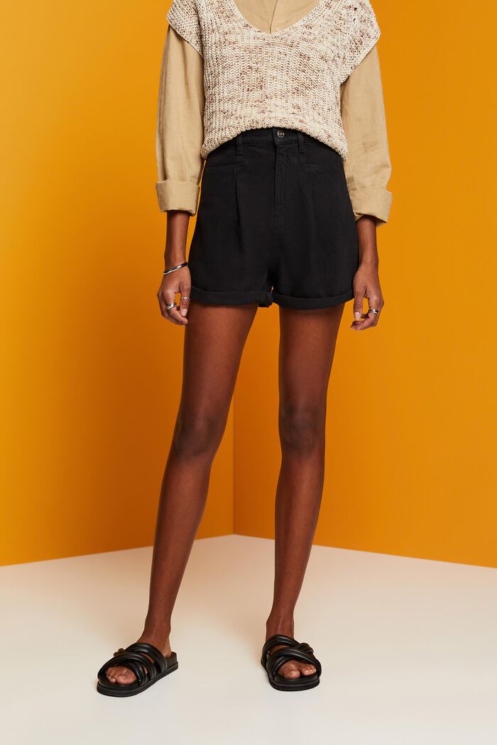 High-rise shorts with linen, BLACK, detail image number 0