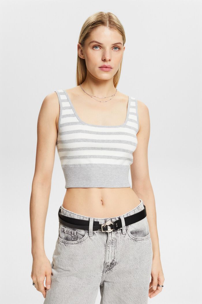 Striped Cropped Sweater Tank Top, LIGHT GREY, detail image number 4