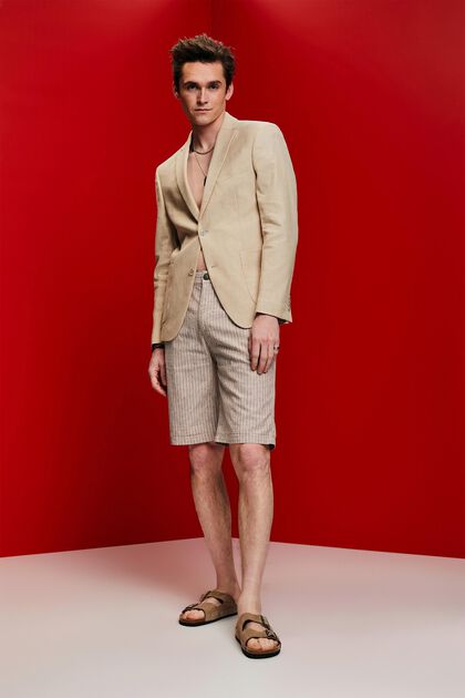 Striped chino shorts, cotton-linen blend
