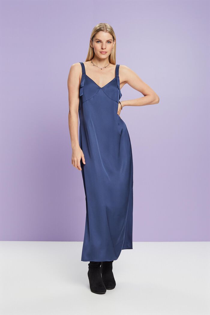 Satin Slip Midi Dress, GREY BLUE, detail image number 4
