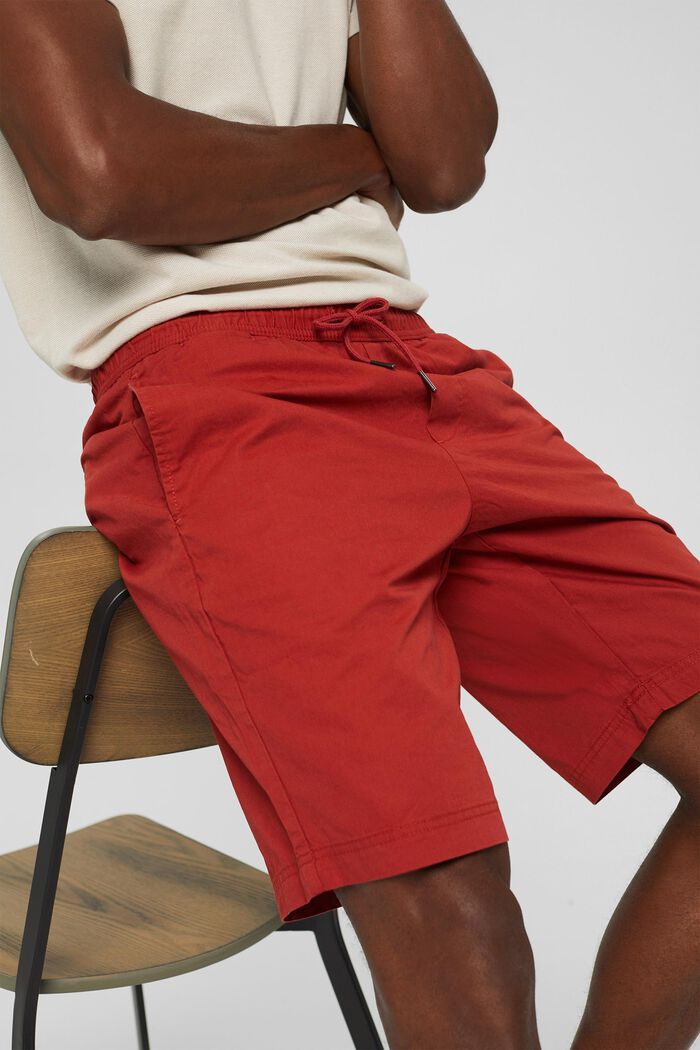 Shorts with elasticated waistband, 100% cotton, RED, detail image number 2