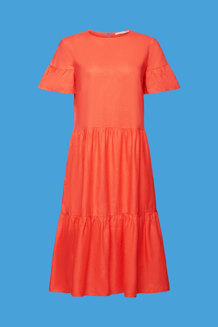 Midi dress, cotton-linen blend, CORAL ORANGE, detail image number 7