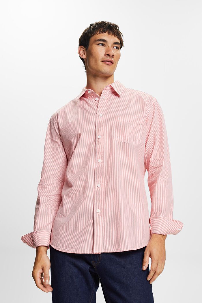 Striped Cotton Poplin Shirt, CORAL RED, detail image number 1