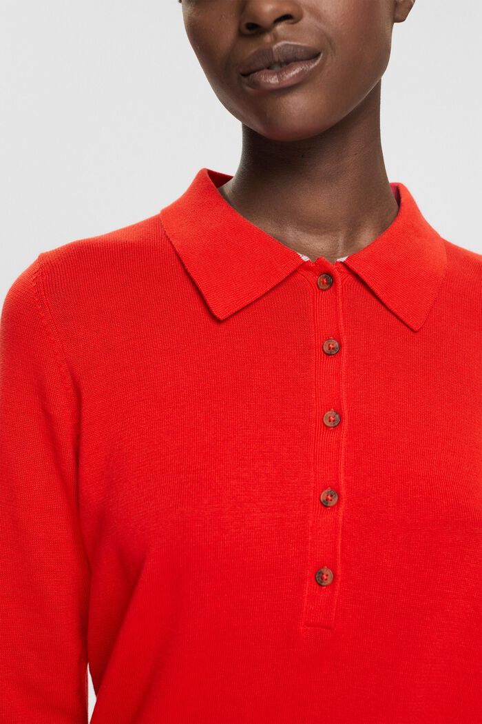 Jumper with a polo shirt collar, RED, detail image number 0