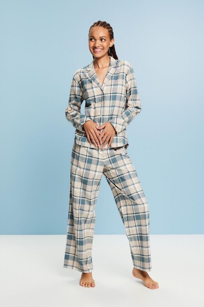 Checked Flannel Pyjama Set, NEW TEAL BLUE, detail image number 1