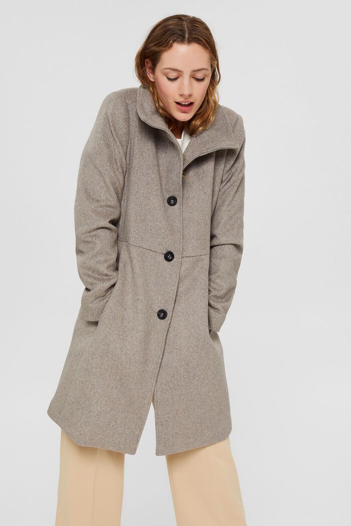 Made of blended wool: Coat with a stand-up collar, TAUPE, detail image number 0