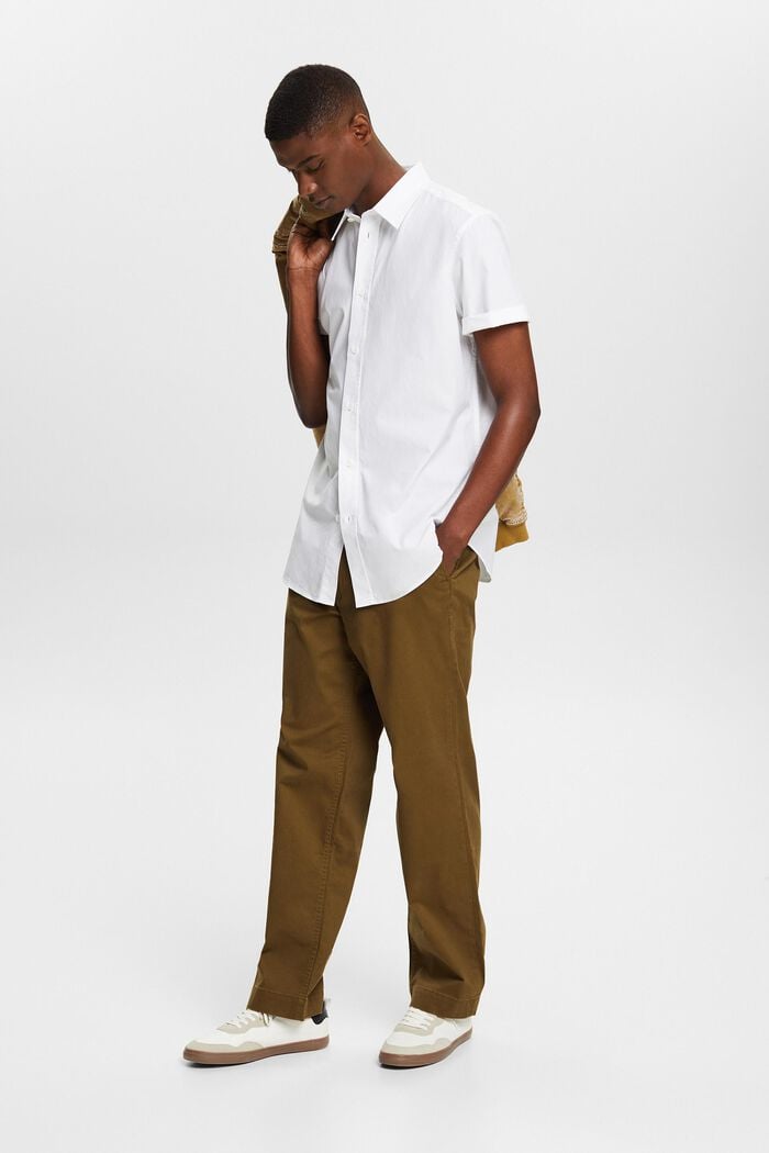 Cotton Poplin Short-Sleeve Shirt, WHITE, detail image number 1