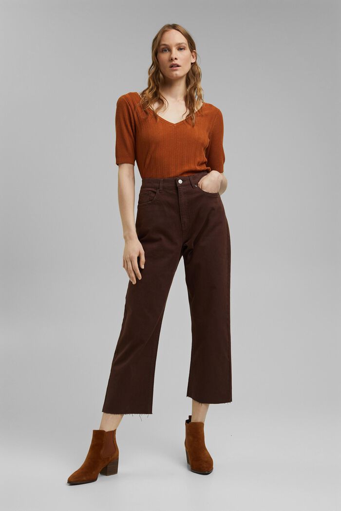 Relaxed 7/8-length trousers in a garment-washed look, organic cotton, RUST BROWN, detail image number 0
