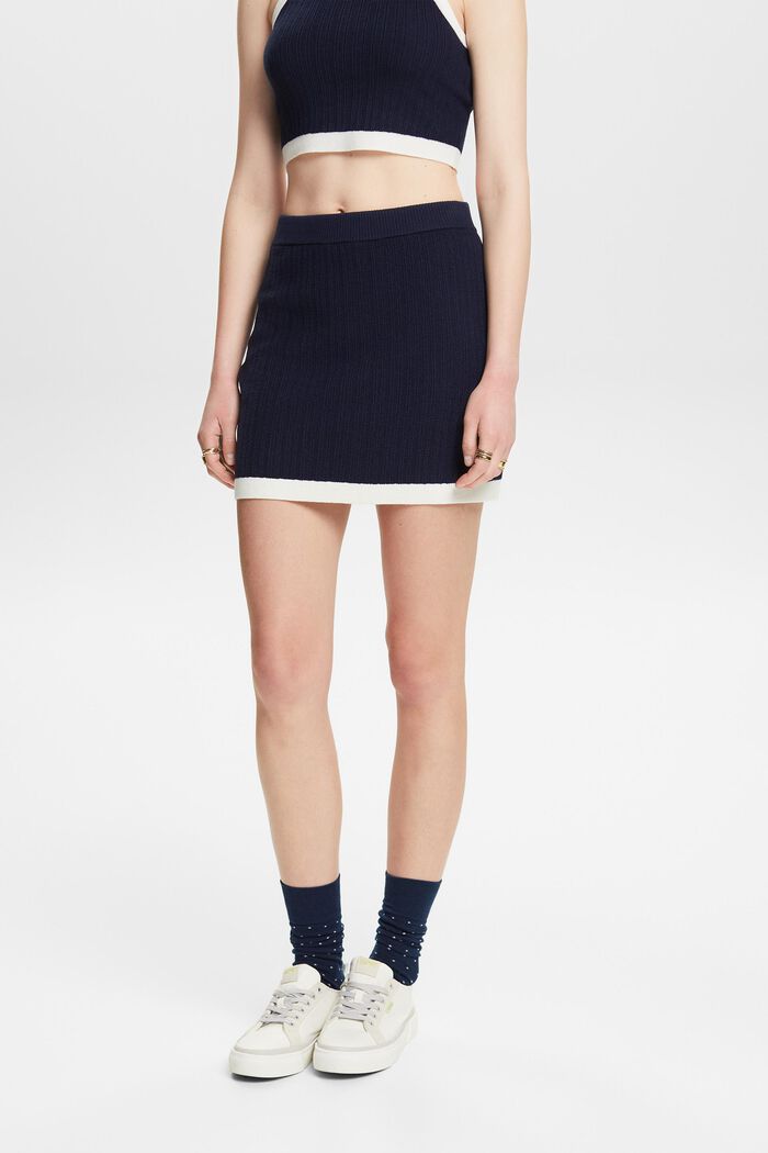 Rib-Knit Mini Skirt, NAVY, detail image number 0