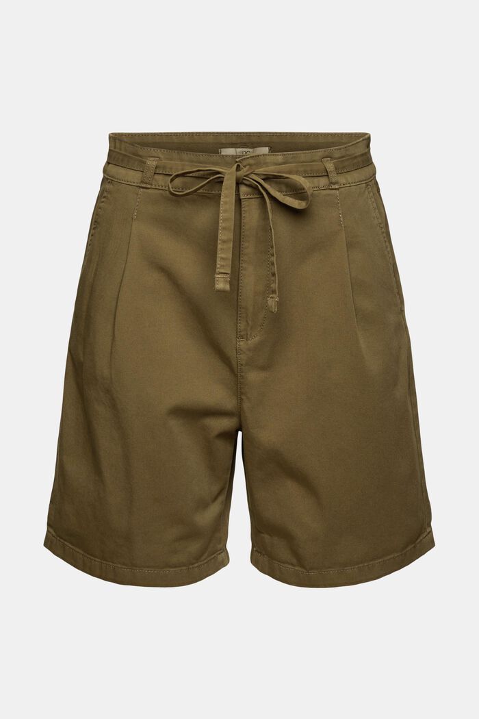 High-waisted shorts in 100% pima cotton, KHAKI GREEN, detail image number 2