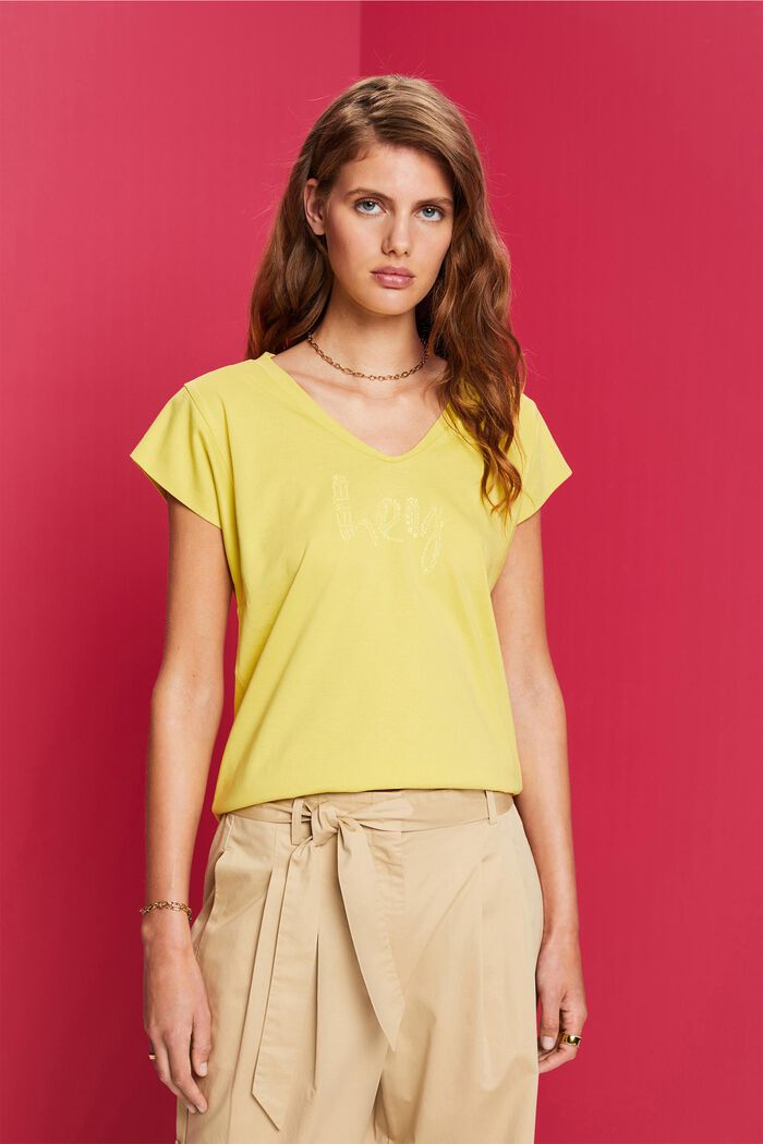 Tone-in-tone print t-shirt, 100% cotton, DUSTY YELLOW, detail image number 0