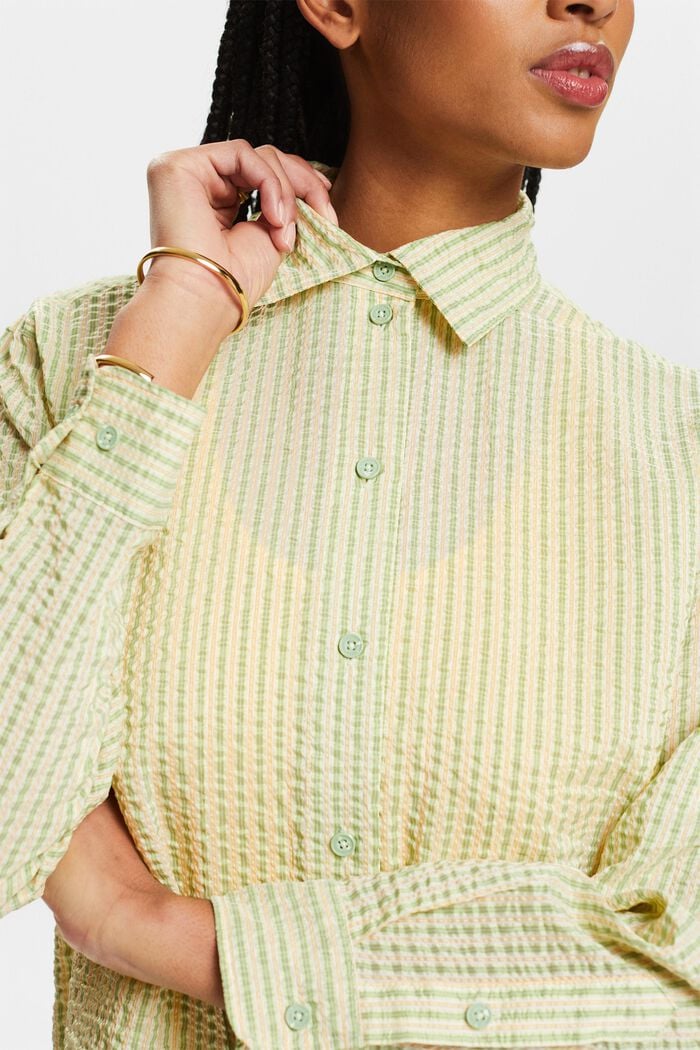 Crinkled Striped Shirt Blouse, LIGHT GREEN, detail image number 3