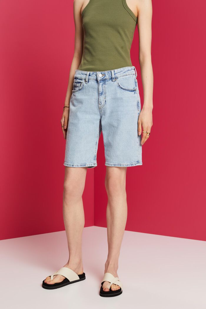 Retro Bermuda Jean Shorts, BLUE BLEACHED, detail image number 0