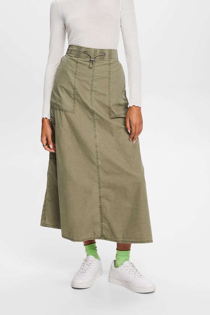 Pull-on cargo skirt, 100% cotton, KHAKI GREEN, detail image number 0