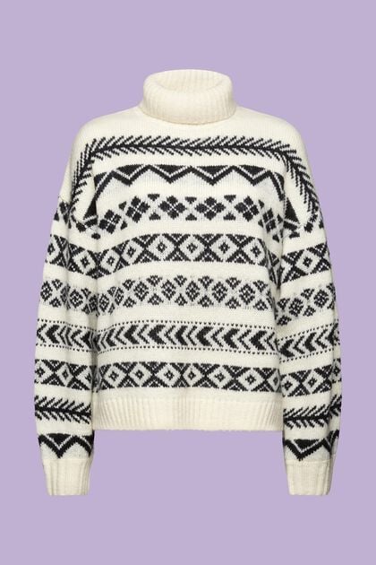 Wool Blend Jacquard Rollneck Sweater