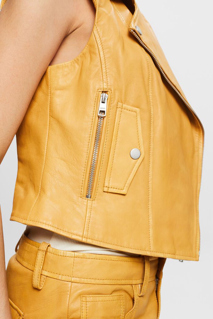 Leather Moto Vest, YELLOW, detail image number 4