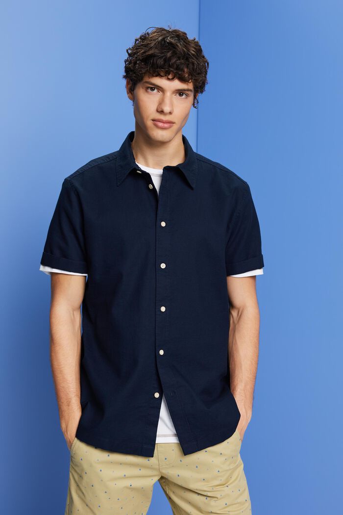 Short-sleeved shirt, 100% cotton, NAVY, detail image number 0